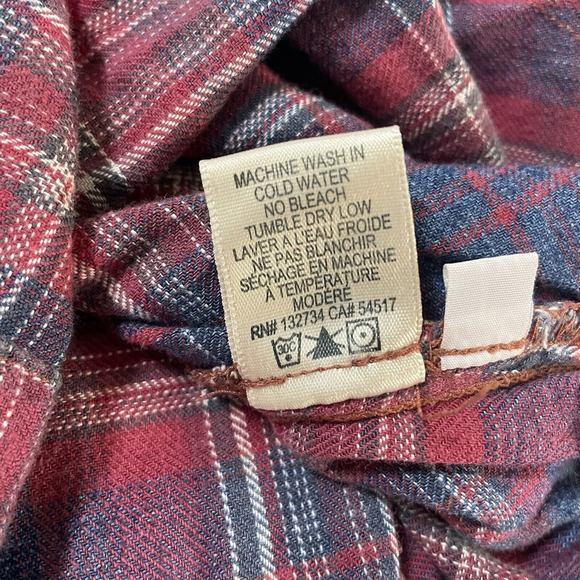 Cloth & Stone Anthropologie Womens Shirt Red Blue Frayed Hem Plaid Sz. L - Picture 8 of 8